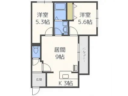 サクラガーデン北35(2LDK/3階)の間取り写真