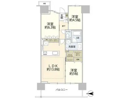 イニシア新小岩ローレルコート(3LDK/6階)の間取り写真