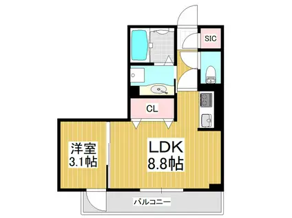 コンフォーティア信大東(1LDK/2階)の間取り写真
