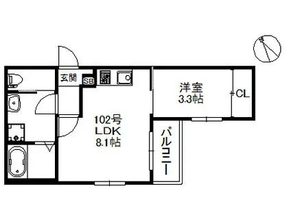 BRAND NEW DAY 箱崎(1LDK/1階)の間取り写真