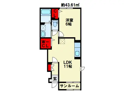 メゾン ド クルール A(1LDK/1階)の間取り写真