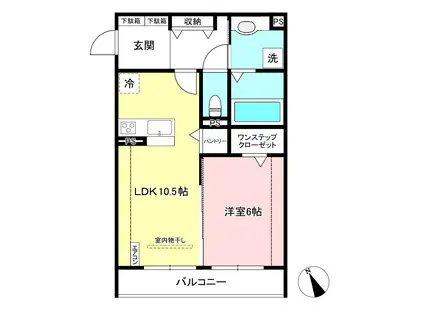 フォンテ クリスタリーナ 美しの森(1LDK/3階)の間取り写真