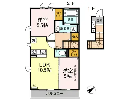 ヒルサイド(2LDK/2階)の間取り写真