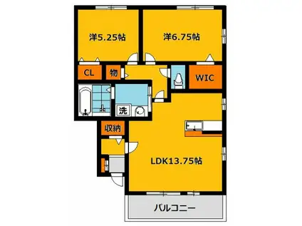 グランヴェールA(2LDK/2階)の間取り写真