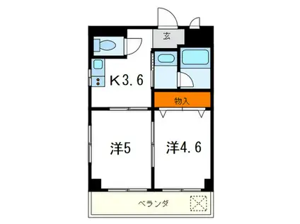 レジデンシア三宮(2K/5階)の間取り写真