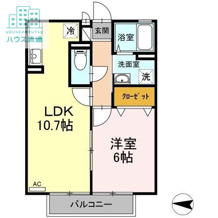ロイヤルシティ富の原(1LDK/2階)の間取り写真