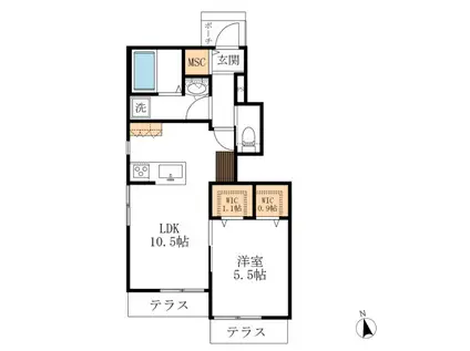 PIVOINE BLANCHE(1LDK/1階)の間取り写真