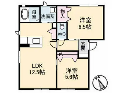 エスポアール瀬野A棟(2LDK/1階)の間取り写真