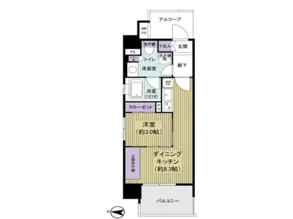 グローベル ザ・スイート森下(1DK/8階)の間取り写真