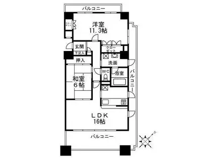 ヒルズ神戸大倉山(2LDK/2階)の間取り写真