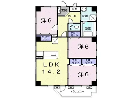 ヴェルデ壷屋(3LDK/3階)の間取り写真
