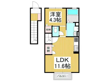 ハイム県ヶ丘(1LDK/2階)の間取り写真