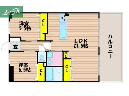アルファスマート庭瀬駅前(2LDK/10階)の間取り写真