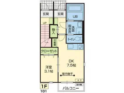 サン・シャルム(1DK/1階)の間取り写真