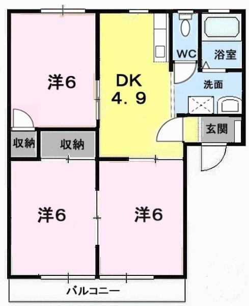 パークハイツ2(3DK/2階)の間取り写真