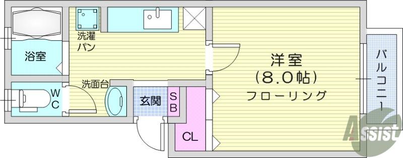 パストラーレ八乙女(1K/1階)の間取り写真