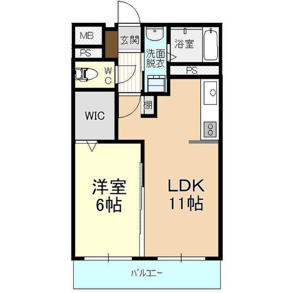 ムゲンハイツ下戸祭(1LDK/1階)の間取り写真