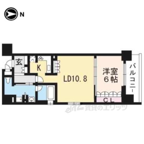 リーガル京都二条城北(1LDK/6階)の間取り写真