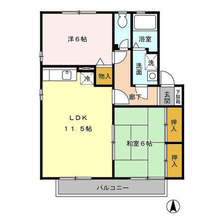 フィオーレA棟(2LDK/1階)の間取り写真