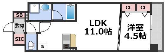 スプランディッド本町グラン(1LDK/9階)の間取り写真