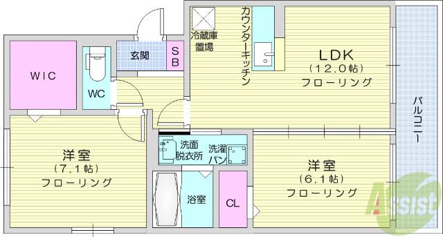 コンフォート美田園(2LDK/3階)の間取り写真