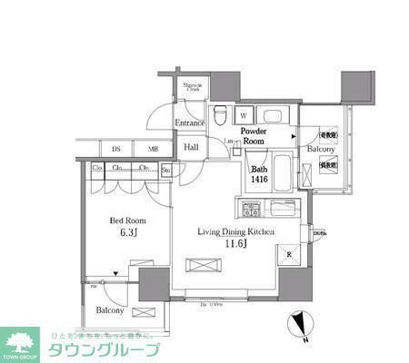 レジディアタワー目黒不動前(1LDK/18階)の間取り写真