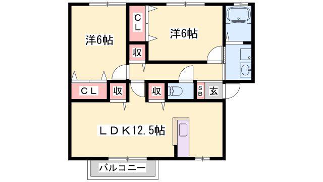 オークヒルズ(2LDK/1階)の間取り写真