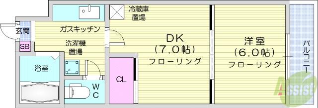 イーグルハイツ萩野町(2K/4階)の間取り写真