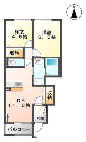 ボヌールII(2LDK/1階)の間取り写真