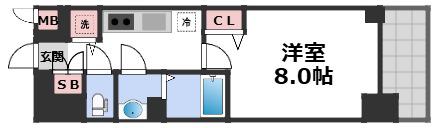 プレサンス谷町七丁目II(1K/14階)の間取り写真