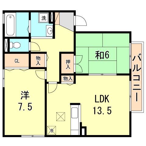 グランディール(2LDK/2階)の間取り写真