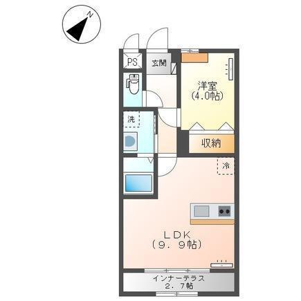 コスモタウン山の手(1LDK/1階)の間取り写真