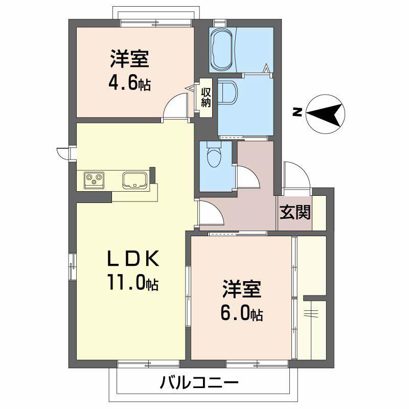 グリーンオアシス D棟(2LDK/2階)の間取り写真