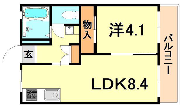 美山台ハイツ(1LDK/2階)の間取り写真