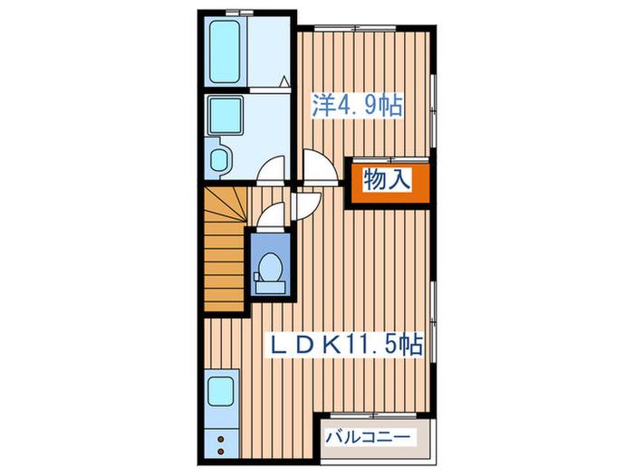 カーサ・デルリオ(1LDK/2階)の間取り写真