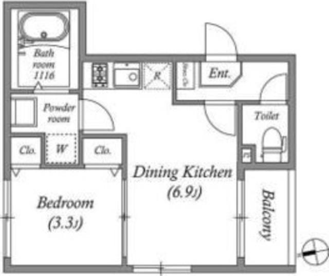 ハーモニーテラス深草仙石屋敷町II(1DK/1階)の間取り写真