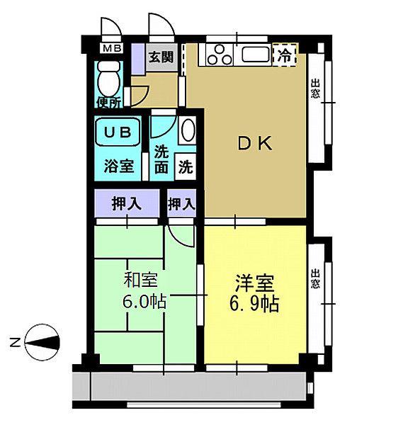 コンフォート(2DK/2階)の間取り写真