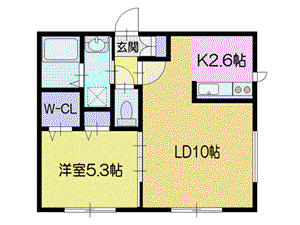 ラシュエット余市(1LDK/2階)の間取り写真