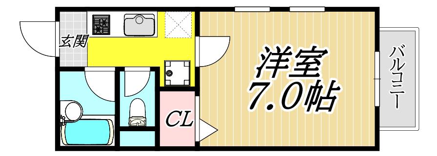 サマックスボヌールB棟(1K/2階)の間取り写真