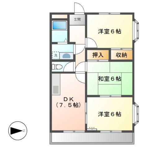 らべんだー(3DK/1階)の間取り写真