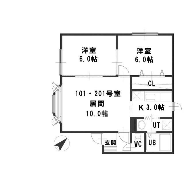 ルミエール高田(2LDK/2階)の間取り写真