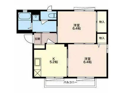 ヒルヴィレッジ(2K/2階)の間取り写真