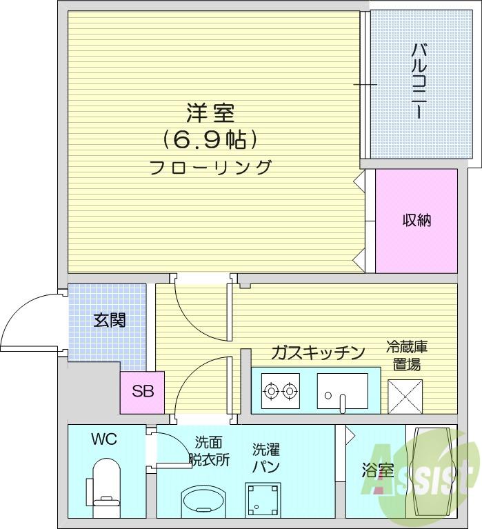 ヘリオス(1K/2階)の間取り写真