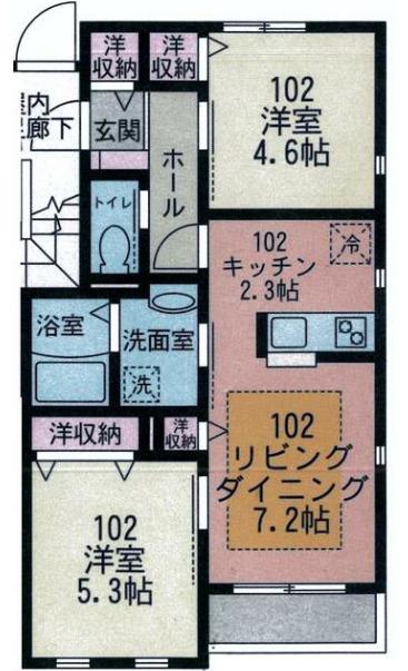 ソールフォルトゥーナⅡ(2LDK/1階)の間取り写真
