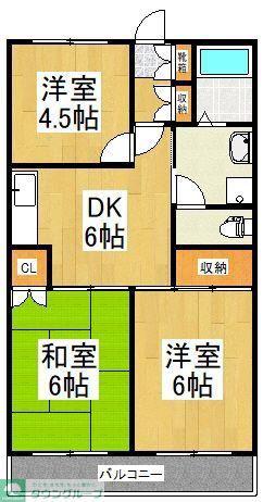 キャッスル向ヶ丘(3DK/1階)の間取り写真