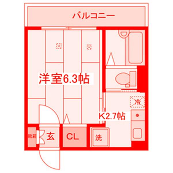 WITH PLACE田戸台(1K/2階)の間取り写真