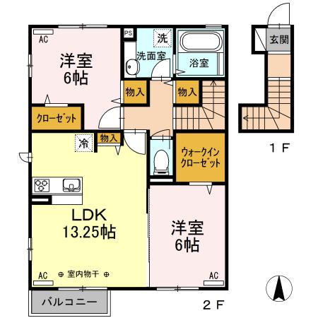 アーブルクロシェットC棟(2LDK/2階)の間取り写真