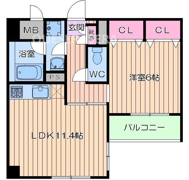 ぐらんしゃりお もあ(1LDK/4階)の間取り写真