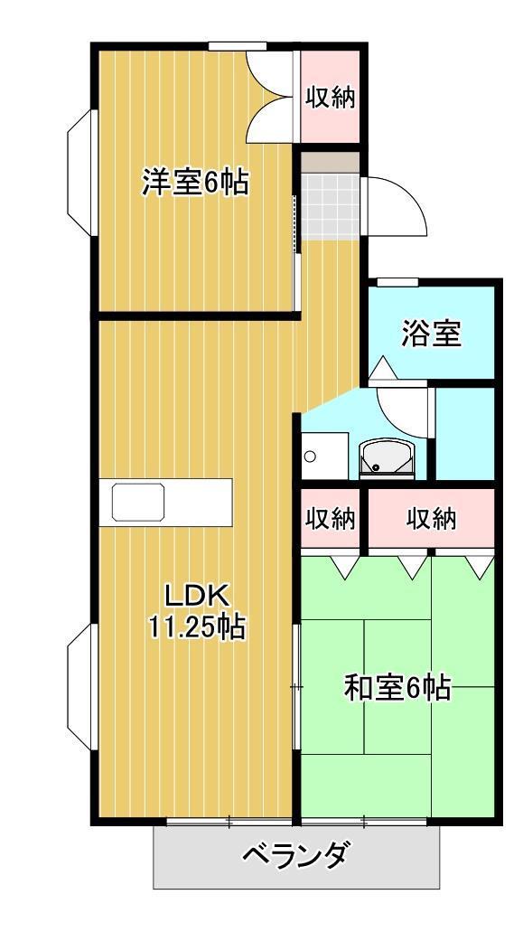 サウスフィールドA棟(2LDK/1階)の間取り写真