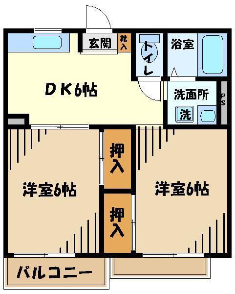 ヴェルディ菊池(2DK/2階)の間取り写真